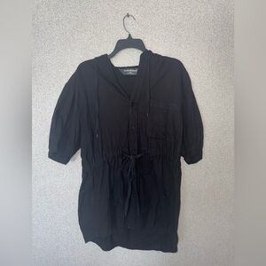 Norma Kamali Women Size XS Black oversized Cotton hooded top drawstring waist